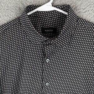Bugatchi Ooohcotton Tech Shirt Mens Large Black 8 Way Stretch Polka Dot